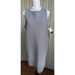 NWT YPB neoKNIT Abercrombie Striped Tank Dress Large Navy White Racerback Active